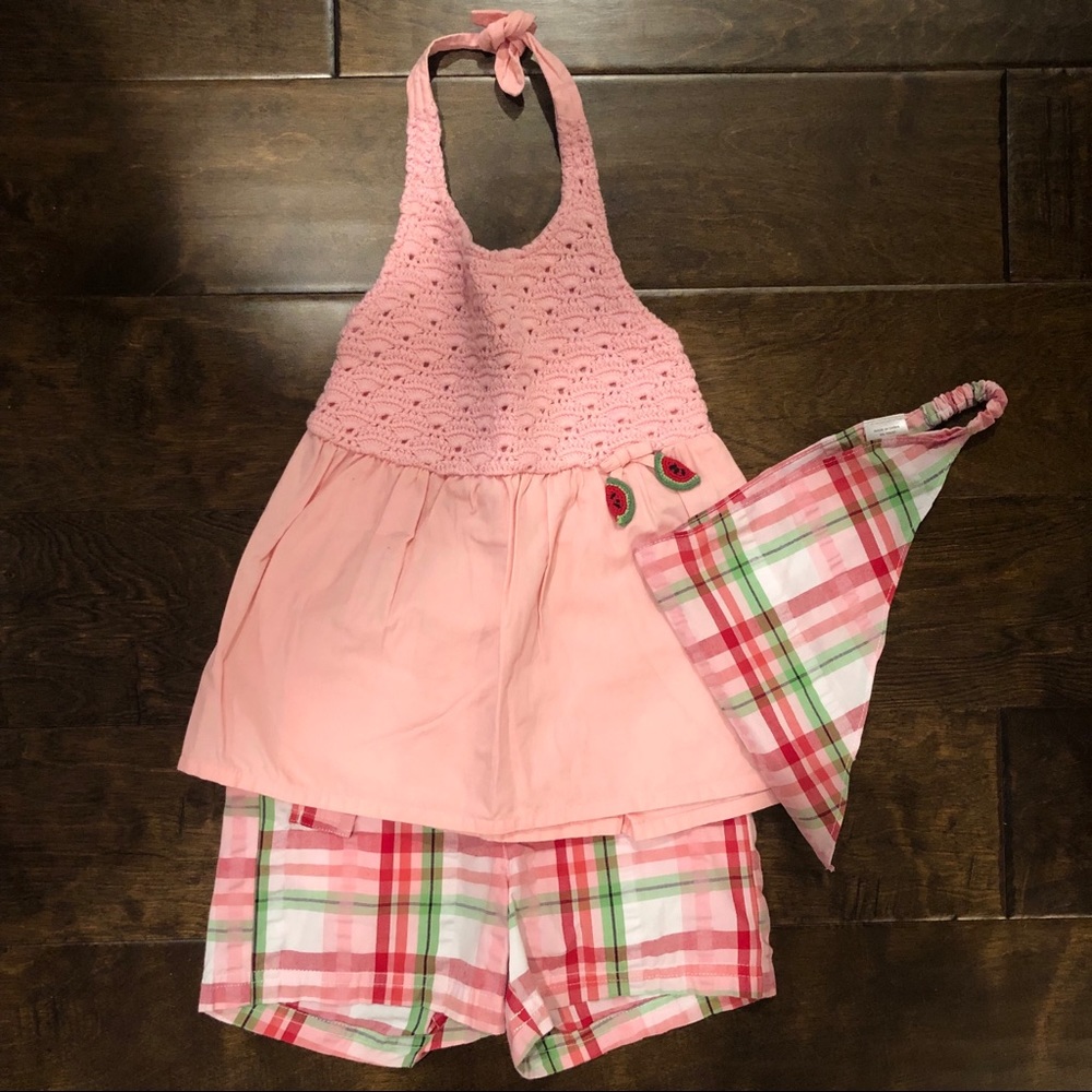 Like New Gymboree Plaid Shorts, Top, and Headscarf